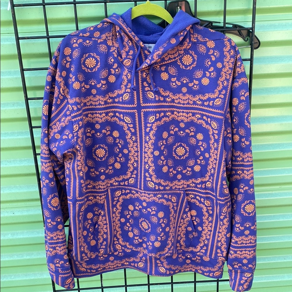 Men's Blue and Orange Patterned Sweater